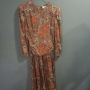 1980s Expo blouson long‎ sleeve flowy modest boho dress Size 4
